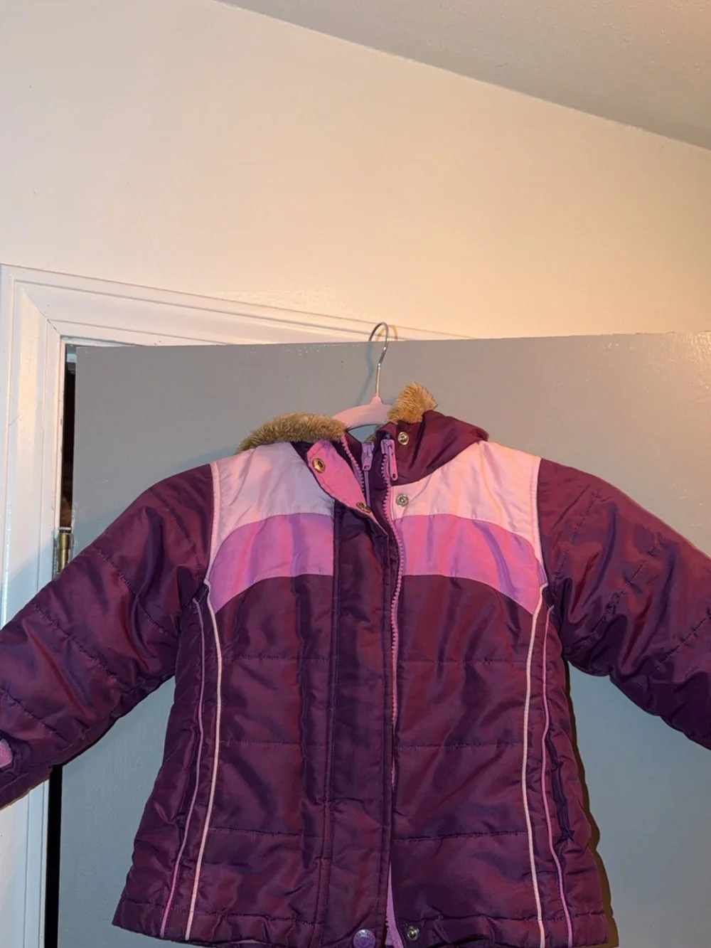 OshKosh B'gosh Purple & Pink Colorblock Girls Hooded Winter Coat